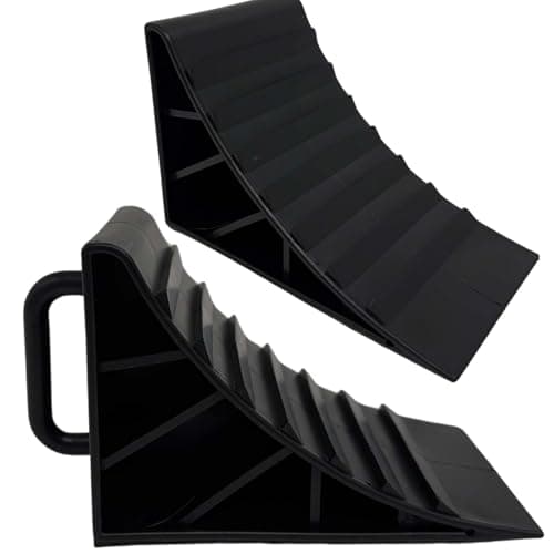Image of HowseHold Wheel Chocks With Handles Set of 2 Tyre Saver Brake Stoppers Ridged Wedges for Cars Caravan Horsebox Motorhome Garage & Workshop Equipment 3.5cm x 10cm x 15cm