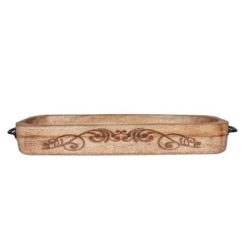 Image of Divit Shilp Natural Wooden Tray, Serving Bowl for Salad, Veggies and Fruits, Large Deep Rectangular Tray with Handle
