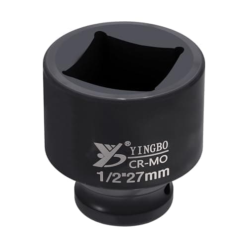 Image of sourcing map 4 Point Square Socket 1/2" Drive 27mm Metric Square Impact Socket 2" (50mm) Long 40CR Steel Phosphating Standard Wheel Sleeve Tool for Auto Repair Mechanical Home Use