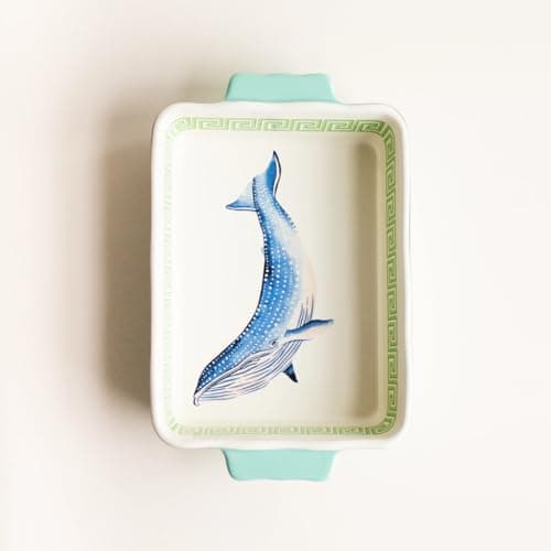 Image of Yvonne Ellen Whale Rectangular Roaster Small | Non-Stick Small Roasting Tin, Deep Oven Tray & Roasting Dish, Ideal Roasting Pan, Stoneware Style Roaster | 26CM x 18CM x 6CM