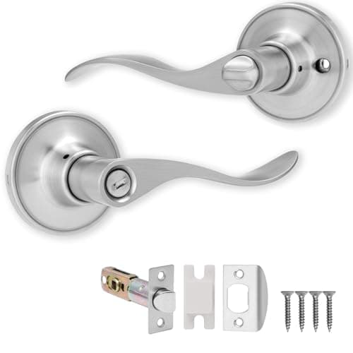 Image of XFORT Cabriole Privacy Knob Set Polished Chrome, Keyless Door Knob with Lock for Internal Wooden Bathroom Doors, Complete Set with Tubular Latch