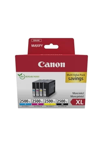 Image of Canon PGI-2500 XL C M Y BK Pack of 4 cartridges Yield XL (Black XL Cyan XL Magenta XL Yellow XL) Genuine (Recycled Cardboard Multipack)