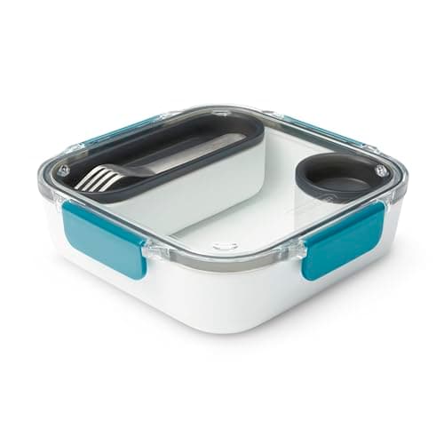 Image of Black+Blum, BPA-Free Lunch Box with Compartments, Bento Style Lunch Box, Leak-Proof & Microwave Safe Compartment Food Container, with Stainless-Steel Fork, Ocean, 1000 ml/ 34f l oz