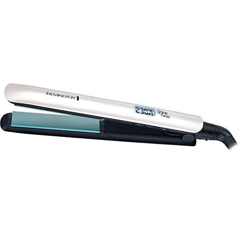 Image of Remington Shine Therapy Hair Straightener with Advanced Ceramic coating infused with Moroccan Argan Oil for sleek & smooth glide, Floating plates, Digital display, 9 settings 150°C–230°C, S8500