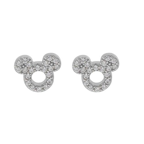 Image of Disney Mickey Mouse Women Jewelry, Sterling Silver Clear Cubic Zirconia and Silver Stud Earrings