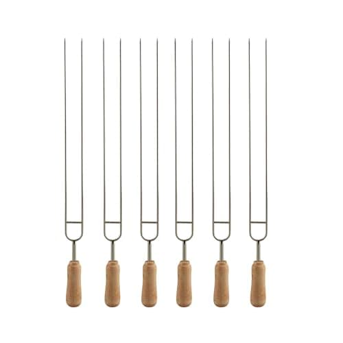Image of IMEEA® 6 Sets 15 inch Stainless Steel Double Prongs Barbecue Shish Kebab Skewers with Wooden Handle