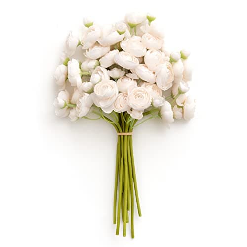 Image of Ling's moment Ranunculus Artificial Flower, Faux Silk Mini Ranunculus Flowers for DIY Bouquet, Bulk Fake Wedding Filler Flowers for Centerpieces Arrangements Bridal Shower Decorations, Cream