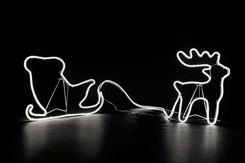 Image of Reindeer and Santa Sleigh Neon Effect Rope Light Silhouette Double Side 180 Cool White LEDs Christmas Outdoor Home Wall Garden Holiday Festive Decorations