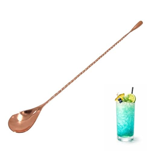 Image of Chabrias Ltd 30.3cm Collison Twisted Copper Bar Spoon, Long Handle Twisted Cocktail Stirrer, Stainless Steel Copper Finish, Professional Mixing Spoon for Cocktails, Home Bar & Bartender Tools