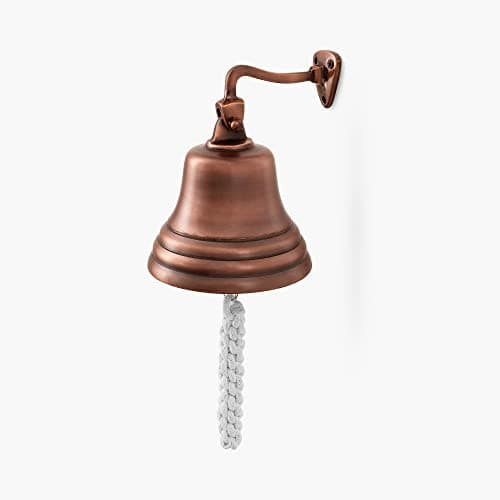 Image of Assorted Collections Wall Mounted Bell | Last Orders Bell with Rope Pull | Ideal for Home Bar, Pub, Reception | Classic Nautical Decor | Crisp, Loud Sound | Copper Bell Premium Bar Accessory 6"
