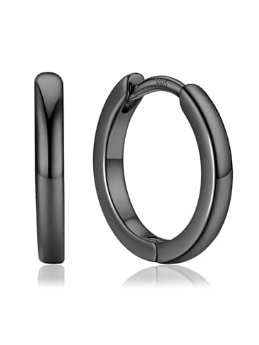 Image of PROSTEEL Huggie Hoop Earrings for Women, Hypoallergenic 925 Sterling Silver Post Lightweight Small Sleeper Cartilage Earrings Tiny Hoops 12mm Black (With Gift Box)