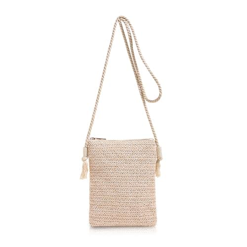 Image of Energather Small Phone Bag, Straw Mobile Phone Pouch Bag Mobile Phone Bags for Women and Girls, Portable Crossbody Phone Bag with Zipper for Beach, Dating, Travelling (beige)