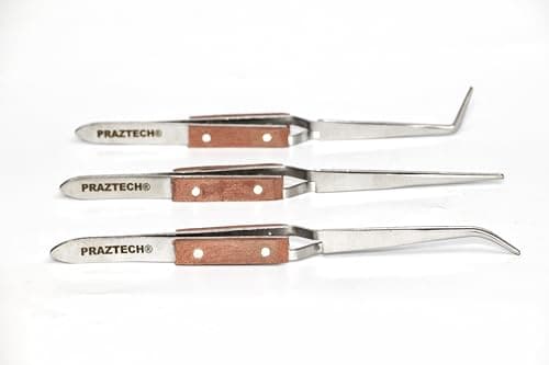 Image of PRAZTECH® Heat Insulated 3 Angled & Straight Self Locking Soldering Tweezers - Watch | Jewellers | Hand Free Cross Lock Set