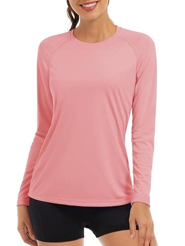 Image of TACVASEN Running Top Womens Long Sleeve Tops Casual UV T Shirt Sun Protect Walking Shirts Ladies Running Sport Outdoor T-Shirt Summer UPF Base Layer Pink
