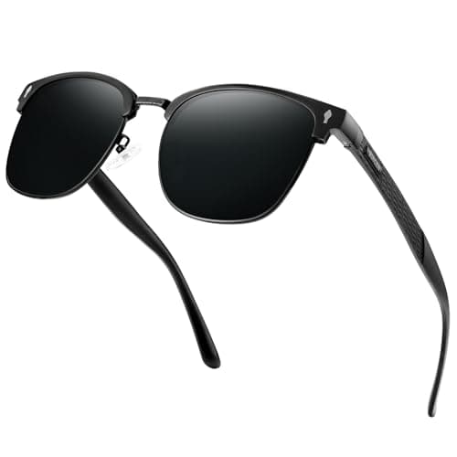 Image of Bircenpro Classic Polarised Sunglasses for Men: UV400 Protection Sun Glasses with Al-Mg Square Frame for Driving Outdoor Black Lens