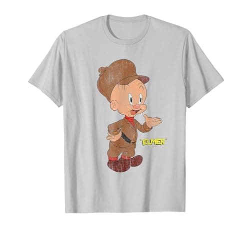 Image of Looney Tunes Elmer Distressed T-Shirt, Men, Silver Grey, Medium