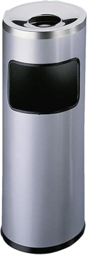 Image of Durable Metal Round Waste Bin with Ashtray Top - Silver - Bin Capacity 17 Litres - Ashtray Capacity 2 Litres - Perfect For Sheltered Outdoor Areas