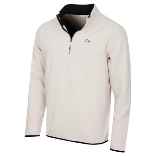 Image of Calvin Klein Mens Polar Fleece 1/2 Zip Stretch Sweater - Oatmeal - L