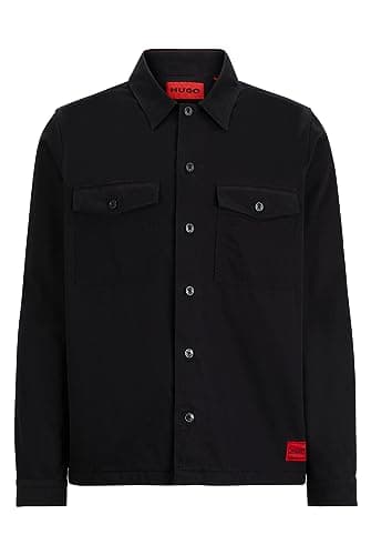 Image of HUGO Mens Enalu Oversized-fit Overshirt in Organic Cotton Black