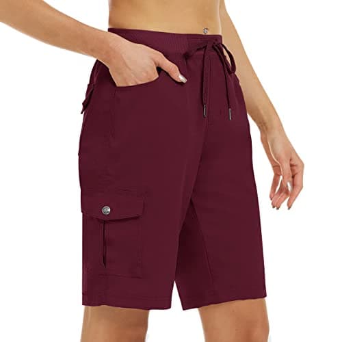 Image of MoFiz Womens Cargo Shorts Summer Quick Dry Running Shorts Jogger Workout Fitness Exercise Athletic Short Pant Wine-Red Size US XL