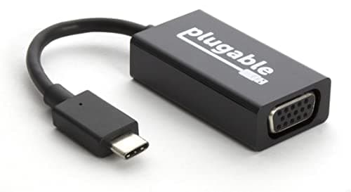 Image of Plugable USB C to VGA Adapter - Driverless, Compatible with 2018 iPad Pro/MacBook Air/MacBook Pro, Surface Book 2, Thunderbolt 3 & More, Supports resolutions up to 1920x1200 @ 60Hz.