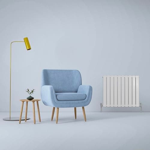 Image of Designer Radiators 60 x 70cm Flat Panel Modern Central Heating Gloss White Horizontal Column Double Panel Wall Mounted Slimline Kitchen Living Room Bathroom Commercial Cleaning Brush & Fixing Kit
