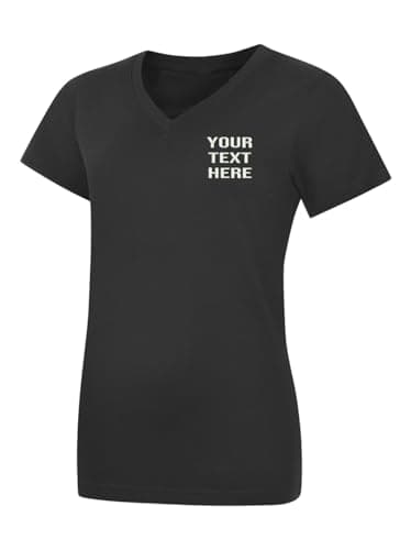 Image of Personalised Embroidered Womens Classic V Neck T Shirt, Free Left Chest Text T Shirt, 100% Cotton T Shirt Black