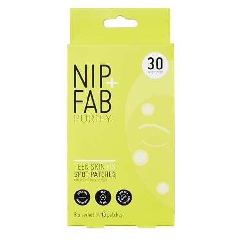 Image of Nip+Fab Teen Skin Spot Patches, 30 Patches, Perfect for Blemish-Prone Teenage Skin, Anti-Spots with Salicylic Acid, Witch Hazel and Wasabi Extract, Face Skin Exfoliating, Calming