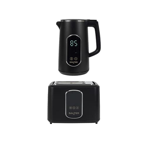 Image of Salter Digital Kettle & Toaster Set – 1.7L Temp Rite Kettle with Variable Temperature Control, Toast Rite 2-Slice Toaster with Precise Browning Control, LED Touchscreen Displays, Black