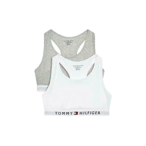 Image of Tommy Hilfiger Girls Bralette Stretch Pack of 2, Grey (Mid Grey Heather/White), 12-14 Years