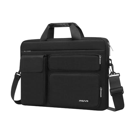 Image of MOSISO Laptop Bag 13.3 inch, 13-13.3 inch Computer Shoulder Bag Compatible with MacBook Air/Pro 13/Pro 14, HP Dell ASUS Notebook &2 Raised&1 Flapover&1 Horizontal Pocket&Handle&Belt, Black