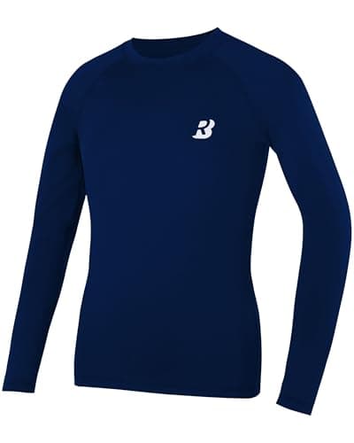 Image of Roadbox Boys Long Sleeve Compression Shirt, Kids Base Layer, Quick Dry, Breathable Sports Top for PE, Football Navy Blue