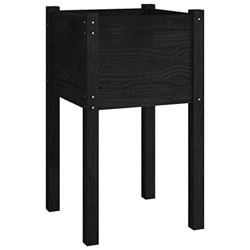 Image of vidaXL Solid Pinewood Garden Planter Outdoor Patio Terrace Backyard Wooden Raised Bed Flower Box Planter Stand Vegetable Herb Bed Black