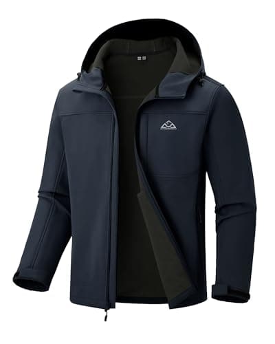 Image of donhobo Men's Fleece Jackets Full Zip,Mens Waterproof Winter Coats,Outdoor Windproof Rainproof Warm Many Pockets jacket With Hood Navy XL