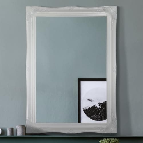 Image of Extra Large Shabby Chic Antique Style Rectangular Wall Mirror, Matt White, 77 x 107 cm