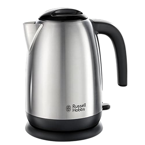 Image of Russell Hobbs Brushed Stainless Steel & Black Electric 1.7L Cordless Kettle with black handle (Fast Boil 3KW, Removable washable anti-scale filter, Pull off lid, Perfect pour spout) 23910