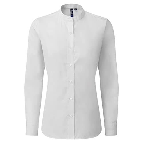 Image of Premier Womens/Ladies Grandad Collar Formal Shirt (M) (White)