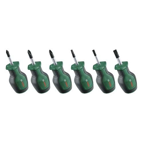 Image of Bosch Screwdriver Stubby Set 6-Piece (Compact Screwdrivers for Fastening in Tight Spaces; PH/PZ/TX/SL; S2 Steel; High Torque; Colour-Coded; Magnetic Tip; Ergonomic Softgrip)
