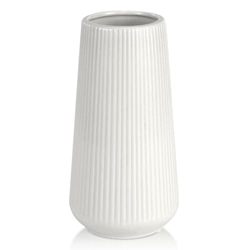 Image of GUKJOB Ceramic Vase, Flower Vase, Ceramic Vases for Flowers, Decorative Vases for Pampas Grass Decoration, for Home, Living Room, Dining Table, Farmhouse, Office Decor (White)
