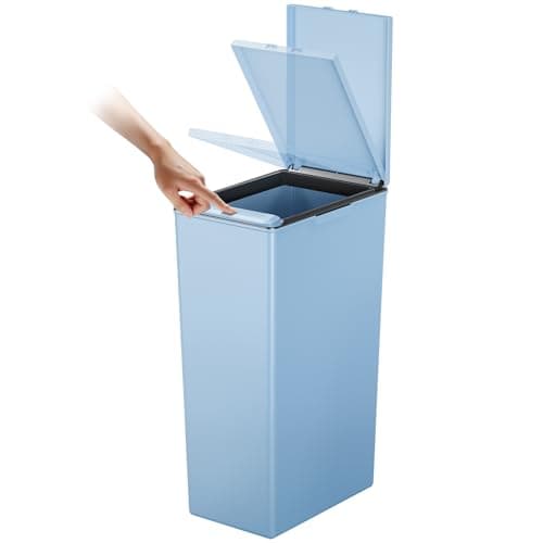Image of EKO Morandi 40L Kitchen Recycling Bin with Touch-Top Lid, Slim Plastic Rubbish Bin with Recycling Stickers and Easy-Clean Finish, Compact Design for Home or Office, Titanium Blue