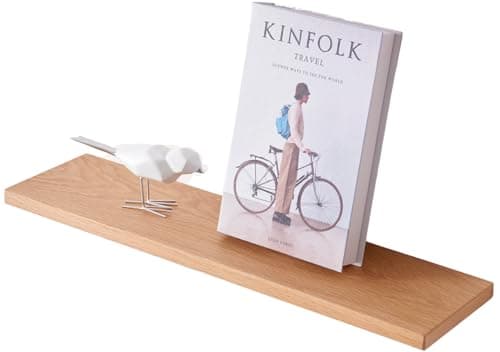 Image of Gieanoo Floating Shelf, 40cm Solid Oak Wood Rustic Wall Shelf Wall mounted Radiator shelf Display Shelf For Living Room, Kitchen, Bedroom