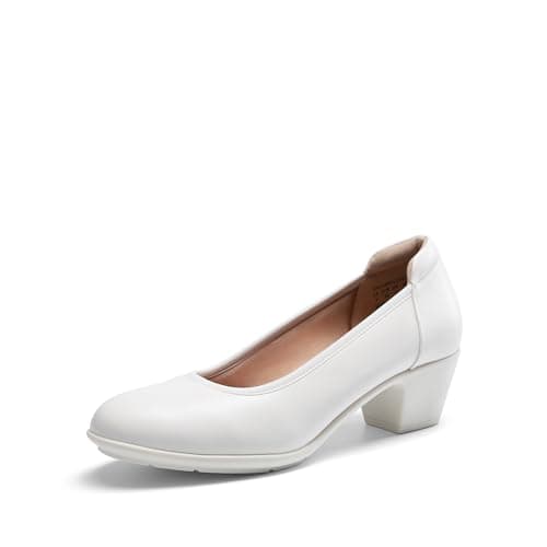 Image of DREAM PAIRS Women's Low Chunky Heels Comfortable Block Work Pumps Closed Round Toe Dress Shoes for Office Business,Size 6,White,DWUMPU2547