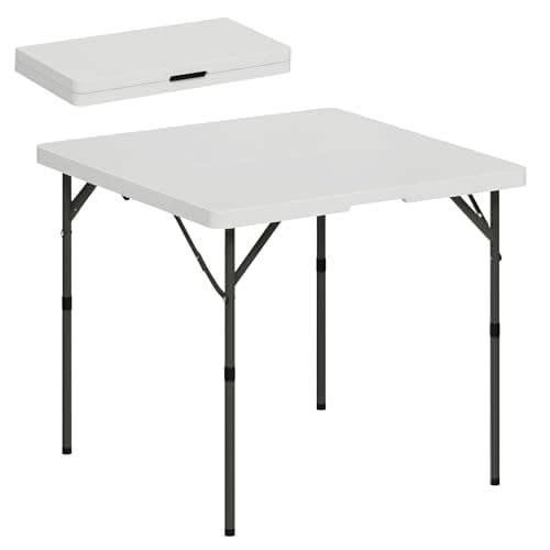 Image of Outsunny 3ft Folding Camping Table, Heavy Duty Picnic Table with 2 Adjustable Height for Indoor Outdoor Garden, Party, BBQ, White