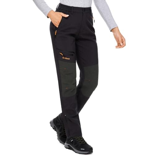 Image of mosingle Waterproof Hiking Trousers Womens, Snow Ski Fleece Lined Walking Outdoor Fishing Insulated Soft Shell Winter Warm Pants #6081-Black-6