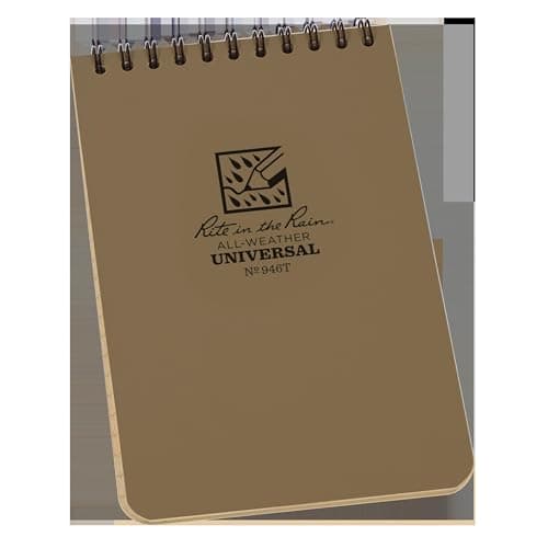 Image of Rite in the Rain Waterproof Paper Pocket Notebook Top Spiral Bound Tan 4 x 6 Inch Cover Polydura 19 Gauge 100 Pages 50 Sheets Wire-o Binding Imperial & Metric Rulers Covnersaion table & Map Scale