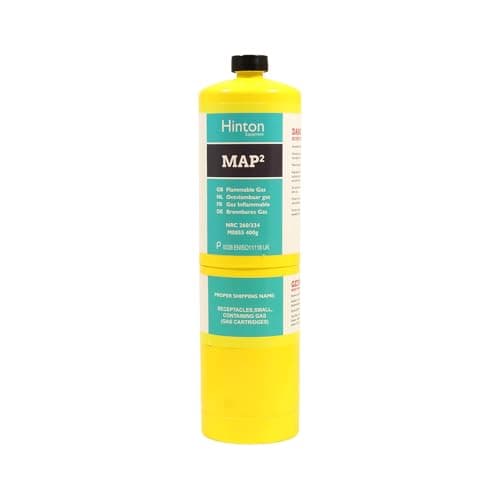 Image of Hinton MAP PRO Gas Cylinder 400g | MAPP Gas Bottle for Blowtorch, Plumbing, Brazing, Soldering & Heating | CGA600 Propylene Torch Fuel