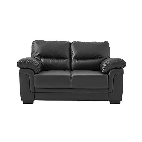 Image of Panana Faux Leather with Comfort Sofa Seater Pillow Top Arm Sofa Bed Couch, 2 Seater or 3 Seater (Black, 2 Seater)