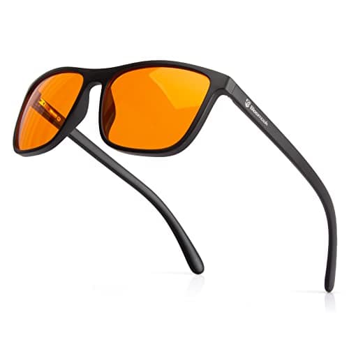 Image of Bloomoak-99% Blue Light Blocking Glasses-Gaming Glasses-Anti Glare - Anti Fatigue-TR90 Material-Suitable for Screens, Games, TVs, Mobile Phones (Amber - 99% - Black Frame)