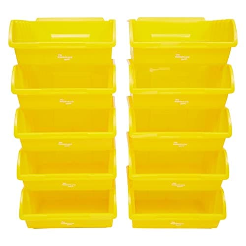 Image of The Workplace Depot Large Plastic Stackable Storage Bins - Pack of 10 - 130(H) x 290(W) x 241(D) mm (Yellow)