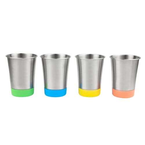 Image of Elk and Friends Stainless Steel Kids + Toddler Drinking Cups | 12oz Tumblers with Colored Base | Durable + Stackable | Travel, Camping + Outdoors | Dishwasher Safe | 4 Pack